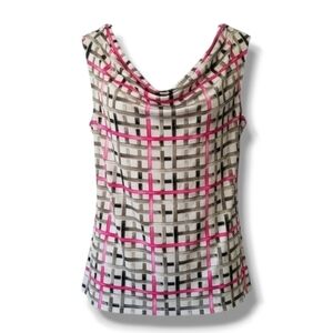 Worthington JCPenney Women’s Pink Brown Geometric Draped Neck Sleeveless Blouse
